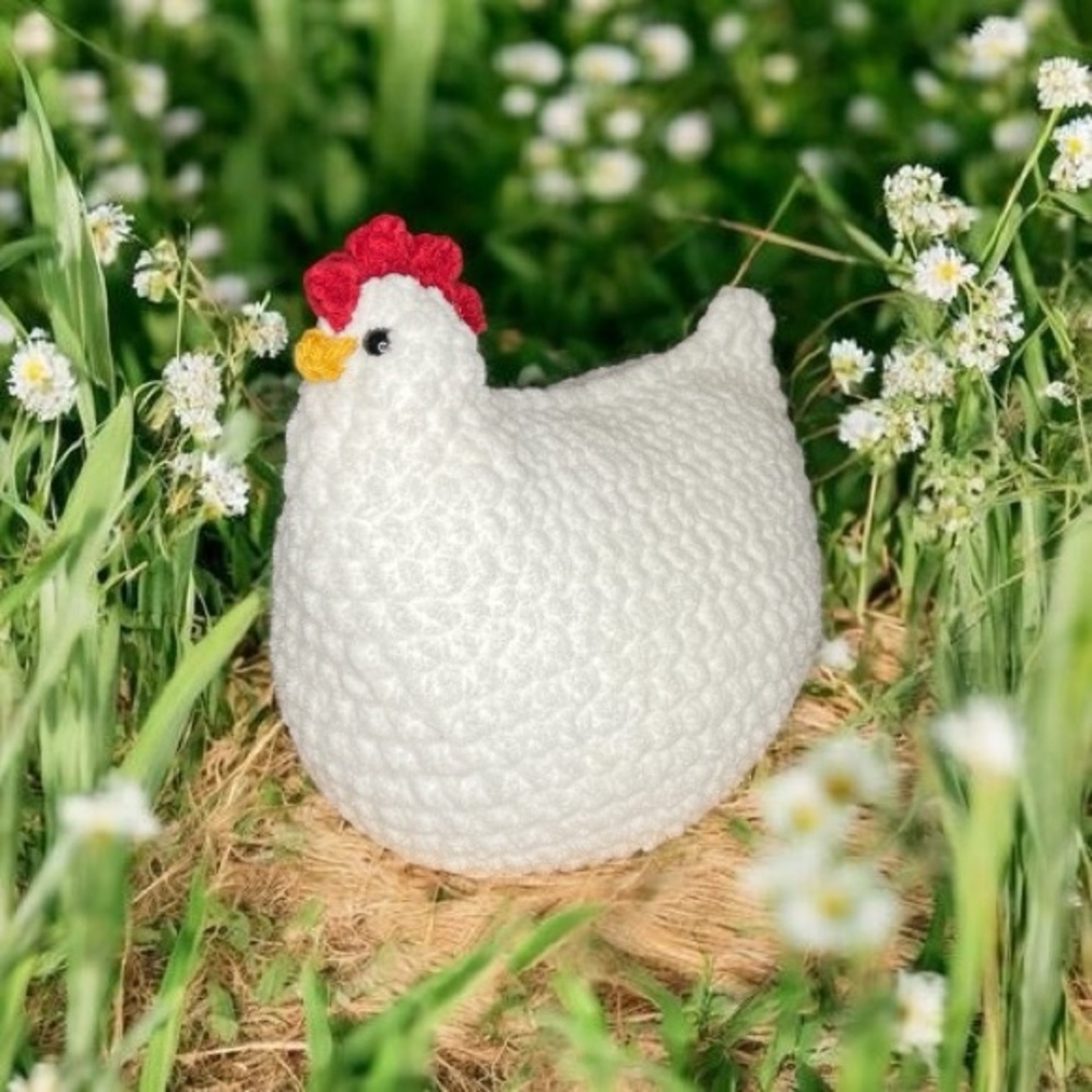 HANDMADE Crochet White Weighted Large Stuffed Chicken
